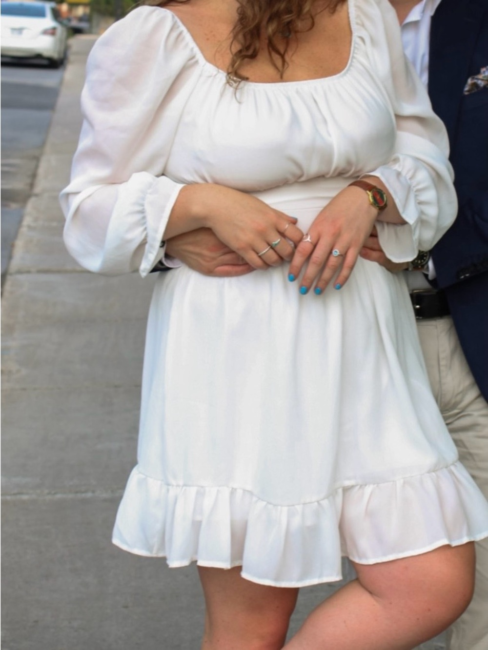 White Puff-Sleeve Ruffle Hem Dress - Classic Women's Sundress